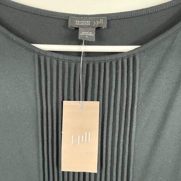 New J Jill Wearever Collection Black Knit Shift Dress Small Pintuck Pleating - Picture 5 of 13